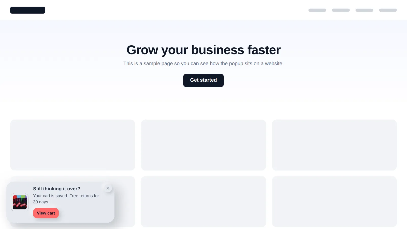 Website with a small soft UI reminder popup in the lower left corner